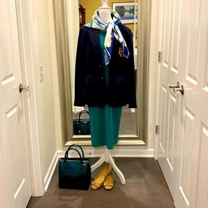 Calvin Klein cap sleeve Midi Length Kelly Green Career Cocktail Dress 14